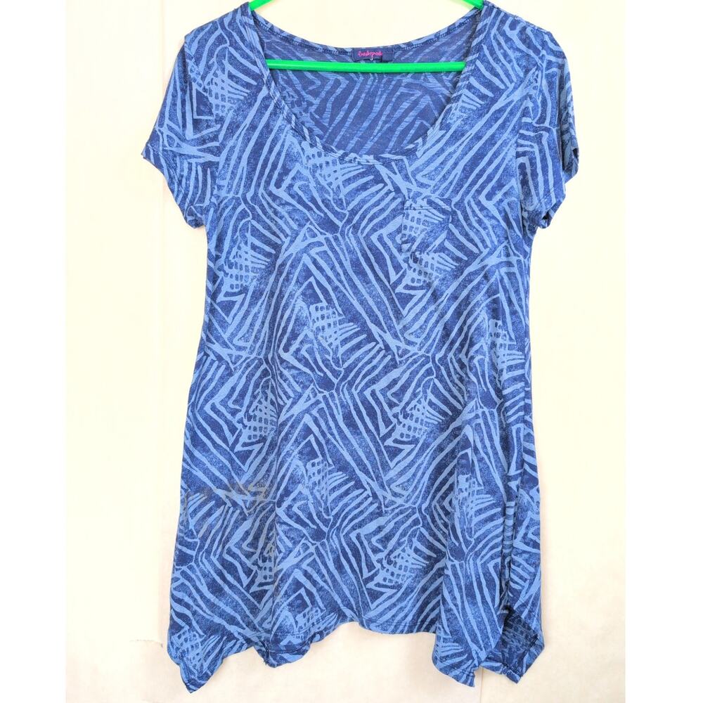 Fresh Produce blue handkerchief hem printed top Size Med Artsy Retro Boho